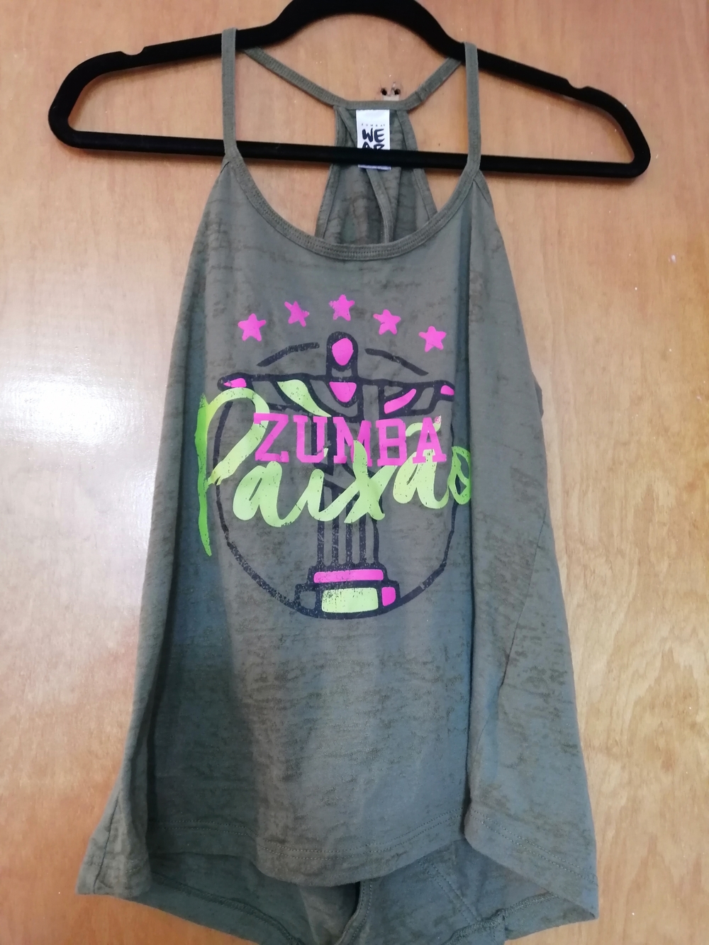 Zumba Fitness Olive / khaki Green Racerback Tank with Neon Logo medium